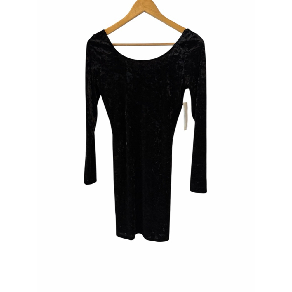 NWT Design Lab Velvet Dress Black Long Sleeve Bodycon Mini Scoop Neck